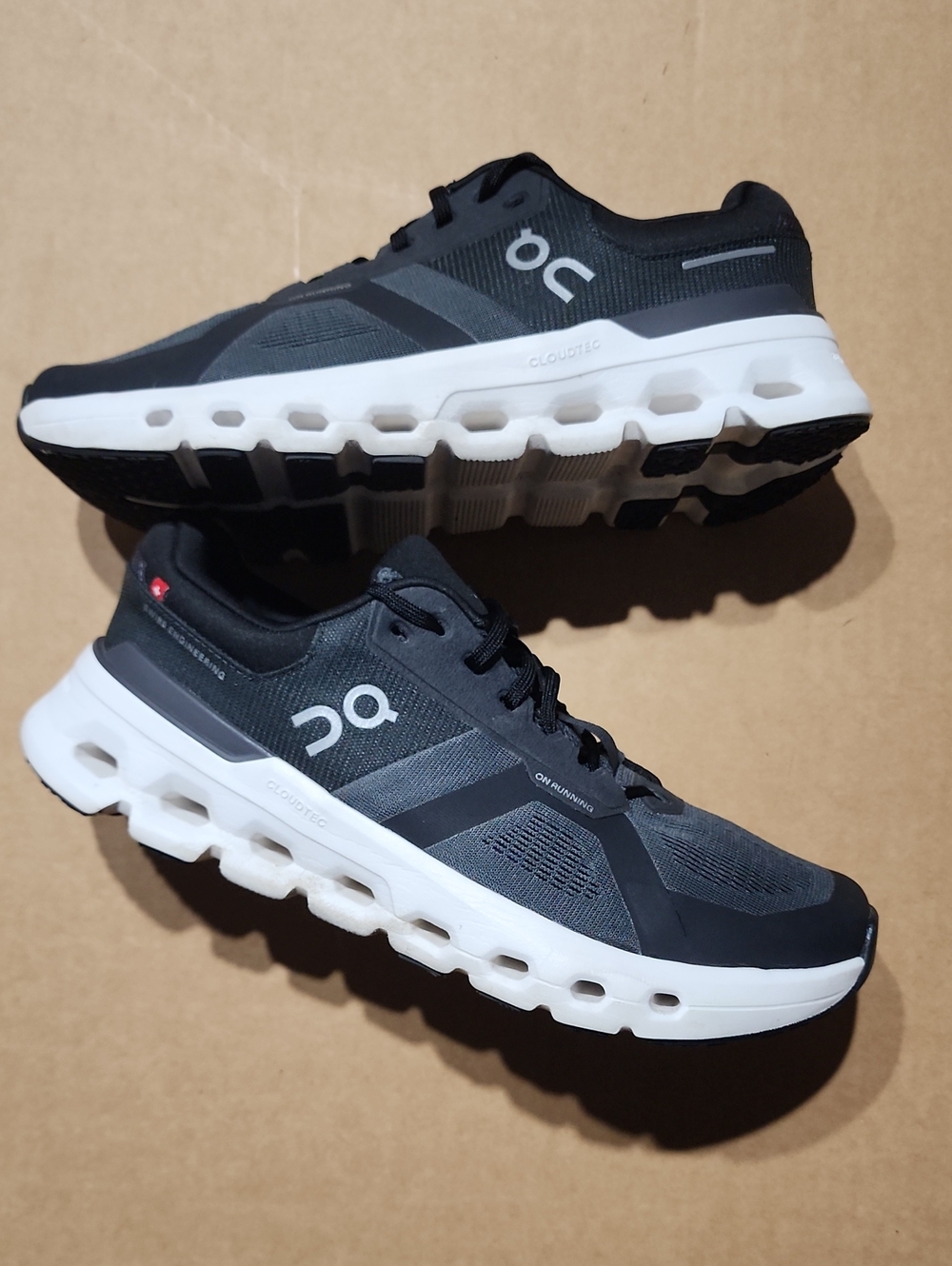ON  CLOUDRUNNER 2 ECLIPSE BLACK White Running Walking Shoes Sz 9.5